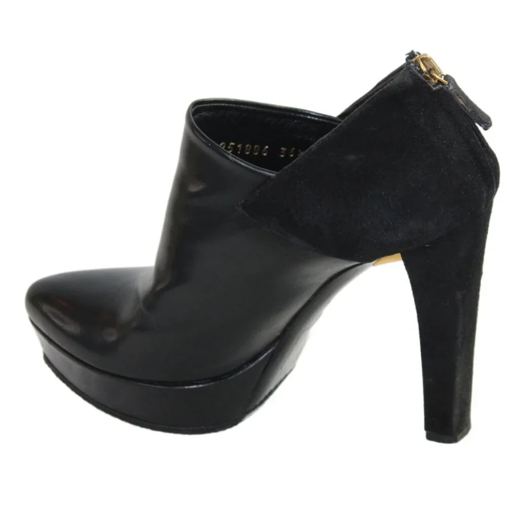 Gucci Black Leather Suede Accent Platform Stiletto Ankle Boot, Size 36.5